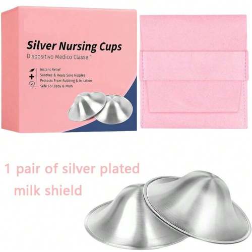 2pcs Silver-Plated Nipple Shield, 1 Pair Silver-Plated Milk Anshields, Silver-Plated Nursing Cup With Protective Cover, Reusable Breastfeeding Covers | SHEIN