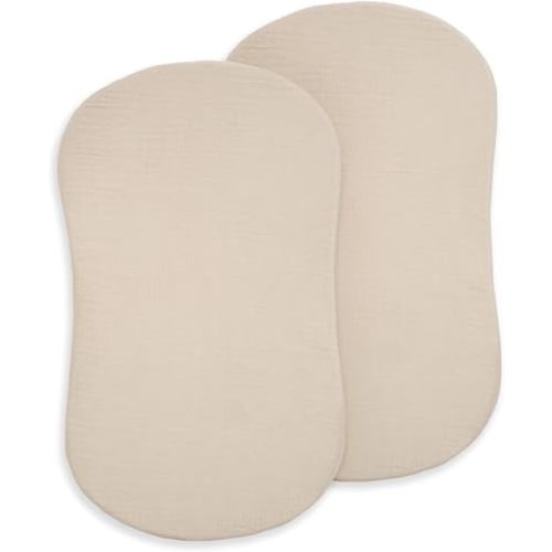 HALO® BassiNest Sheets, 100% Organic Cotton Muslin, 2 Pack, Soft and Breathable, Fits HALO Bassinet, Oat