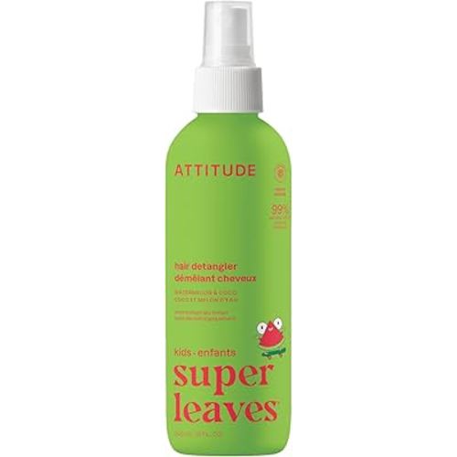ATTITUDE Rinse-free Hair Detangler Spray for Kids, EWG Verified Leave In Product, Plant- and Mineral-Based Ingredients, Vegan, Watermelon & Coco, 8 Fl Oz