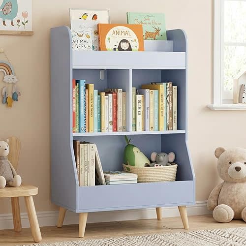 Montessori Shelf | 3-Tier Wooden Book Storage | Blue