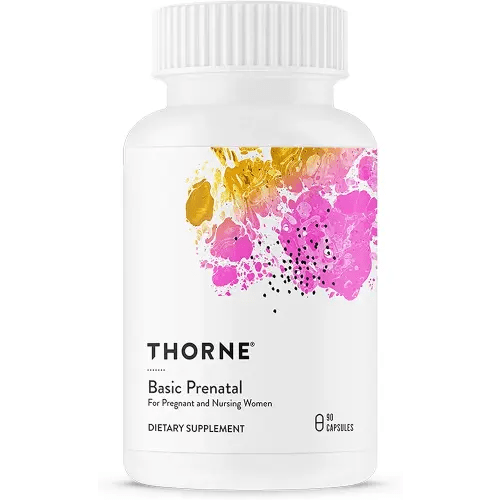 THORNE - Basic Prenatal - Well-Researched Folate Multi for Pregnant and Nursing Women Includes 18 Vitamins and Minerals, Plus Choline - Gluten, Dairy & Soy-Free - 90 Capsules - 30 Servings