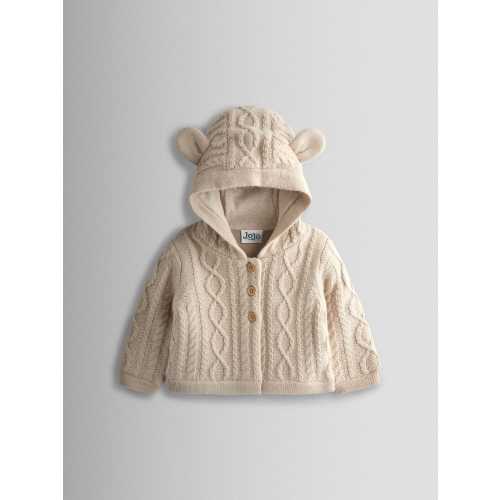 JoJo Maman Bébé Cream Bear Cable Knit Cardigan