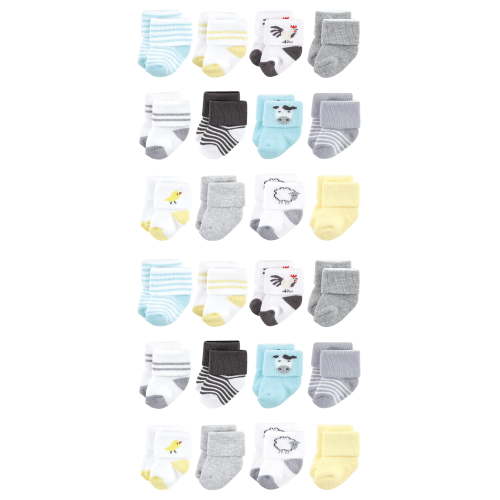 Hudson Baby Cotton Rich Baby Terry Socks 24-Pack, Farm, 0-6 Months