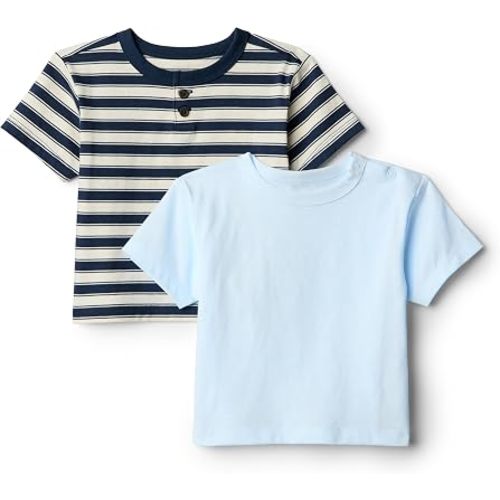 Amazon Essentials x Sofia Grainge Toddlers and Baby Boys' Cotton Crewneck Short Sleeve T-Shirts with Shoulder Snap, Pack of 2