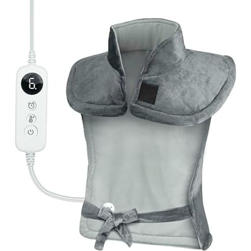 Heating Pad for Back Pain Relief Weighted Heating Pad for Neck and Shoulder Cramps 6 Heat Settings 6 Timers Auto Off Birthday Gifts for Women Men Mom Dad ETL Certified Gray