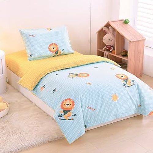 100% Cotton Lion Crib Bedding Set for Bed Decoration, 3 Pieces Sweet Animal Printed Nursery Bedding Set for Baby Boys or Girls - Including Fitted Sheet, Quilt Cover, Pillow Case