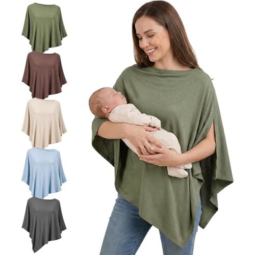 Nursing Cover for Breastfeeding, Soft Breathable Modal Breastfeeding Cover up, 360° Full Coverage Nursing Poncho, Multi-use Breastfeeding Cover for Baby Car Seat Shawl (Blue)