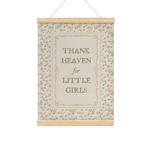 NaZaUK Baby Girl Nursery Decor, Thank Heaven for Little Girls Art, 12x16 | Vintage Floral Nursery Decor for Girls, Cottagecore Wall Art Poster Hanger for Bedroom, Playroom and New Mom Shower Gift