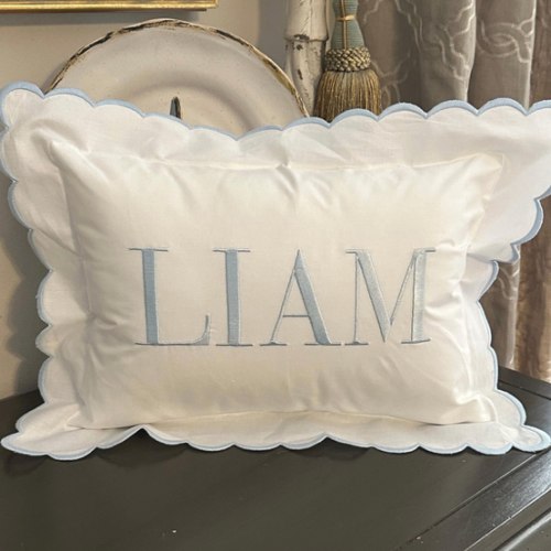 Blue Scallop Pillow Sham & INSERT, Monogram Nursery Pillow, Personalized Baby Gift, Boy Baby Pillow, Decorative Throw, Boys Monogram Sham