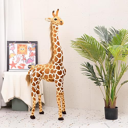 Giant Stuffed Giraffe Animal Set, 47 Inch Large Giraffe Plush Toy for Kids with Bird & Basket & Leaves & Card, Toddler Lifelike Standing Toys Stuffed Animal Gift for Girls Boys