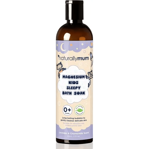 NaturallyMum Kids Magnesium Sleepy Bath Soak - Bubble Bath - All-Natural & Calming - Suitable for Newborns with Dry & Sensitive Skin - Lavender & Chamomile Essential Oils – Made in UK - 8.8fl oz