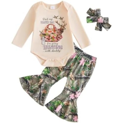 Newborn Baby Girl Clothes Fall Winter Romper Flared Pants Set