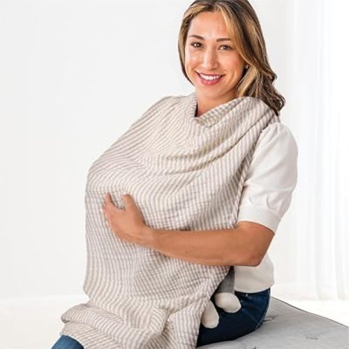 Itzy Ritzy Breastfeeding Boss Multi-Use Baby Wrap & Cover (Taupe Stripe)