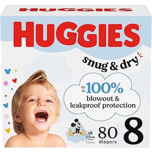 Huggies Size 8 Diapers, Snug & Dry Baby Diapers, Size 8 (46+ lbs), 80 Count, Packaging May Vary