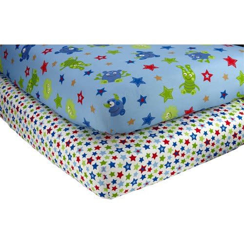 Little Bedding by NoJo Cotton-Polyester Crib Sheets, Monsters 2pk
