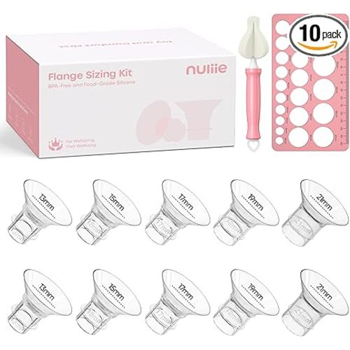 Nuliie 3-in-1 Flange Sizing Kit 12/14/16/18/20mm for 24mm Flange/Shield of Most Pumps, 10PCS Silicone Flange Inserts to Boost Pumping Efficiency & Comfort, BPA-Free Pump Essential for Moms