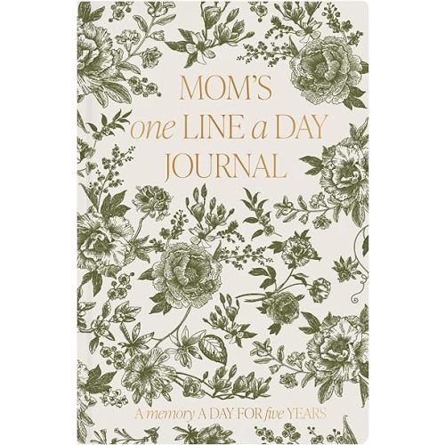 Sweet Water Decor Mom's One Line a Day Memory Journal, Cute Undated Entry Notebook for Women, 366 Ruled Pages for Capturing Highlights, Green Delft Faux Leather Hardcover Diary with Gold Foil Details