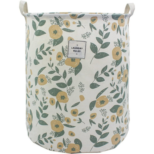 August Grove® Collapsible Laundry Basket, Floral Printing Large Laundry Hamper For Baby Kids Toys Clothes Organizer Foldable Storage Bin Waterproof Canvas Nursery Storage Basket With Handles | Wayfair
