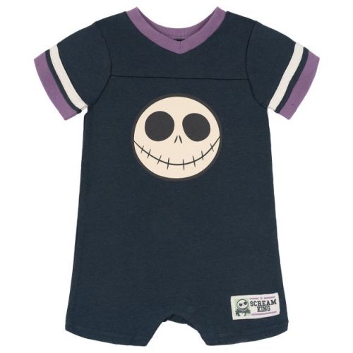 Disney Nightmare Before Christmas Baby Boy or Girl Jersey Graphic Coverall with Snap Closure Grey Jack Skellington 6-9 Months