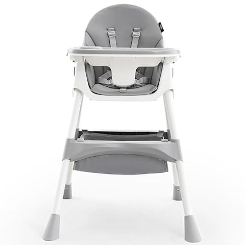 HARPPA 6-in-1 Convertible Baby High Chair for Toddlers, Foldable Highchair with Removable Tray for Eating & Playing, Adjustable 5-Point Safety Harness, Toddler High Chair with PU Cushion, Grey