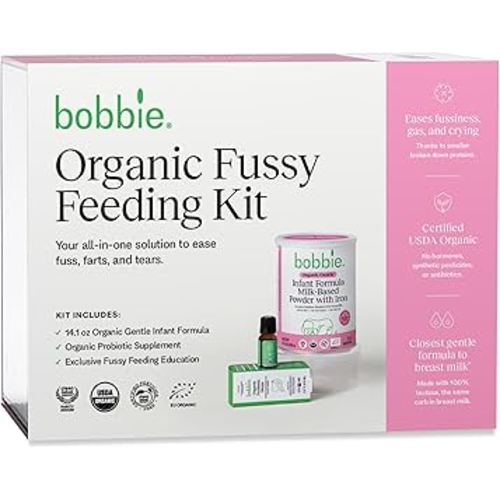 Bobbie Fussy Feeding Kit, Organic Gentle Baby Formula Milk Based Powder with Iron, DHA, Vitamin D & 100% Lactose (14.1 oz) Baby Probiotic Drops 1 Billion CFU (0.27 fl oz) Newborn Baby-12 Months Old