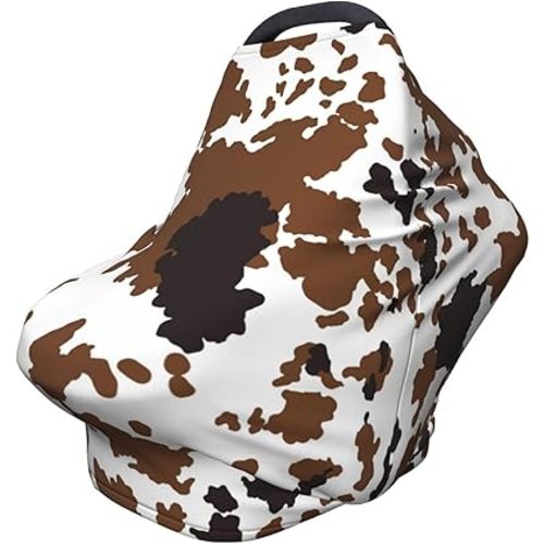 Brown Cow Print Baby Car Seat Covers, Cow Print Western Baby Stuff Multi-use Carseat Canopy for Boys and Girls Stretchy Infant Carseat Cover Shower Gifts