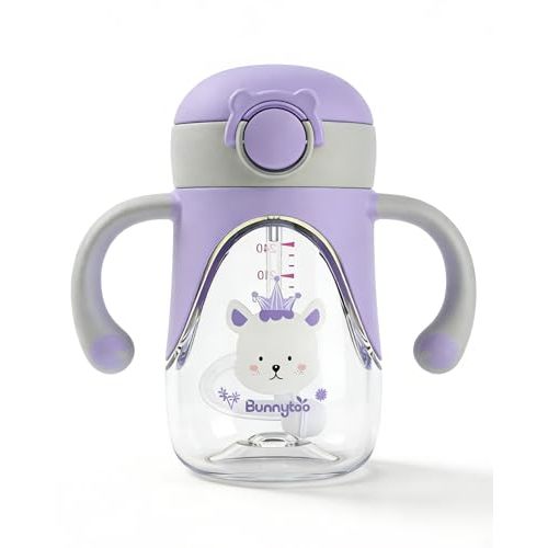 Bunnytoo Baby Sippy Cup with Weighted Straw for Infants 6-12 Months, 8oz Toddler Drinking with Handles, BPA-Free, Transition Trainer for 1+ Year Old (Purple)