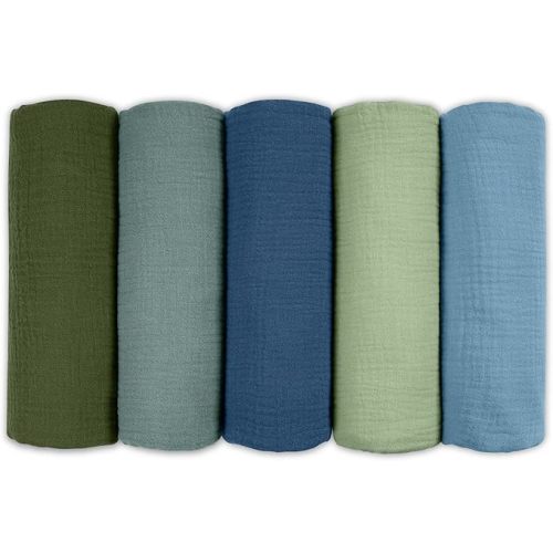 Muslin Receiving Blankets, Neutral Blanket Swaddling for Newborn Boys and Girls, 5 Pack Breathable and Skin-Friendly Swaddle Wrap for Infant Baby (Soft Colors)