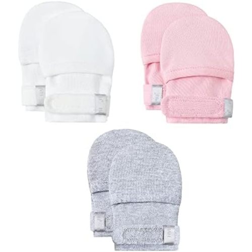 Baby Newborn No Scratch Mittens Stay On, 100% Cotton Adjustable 0-12M