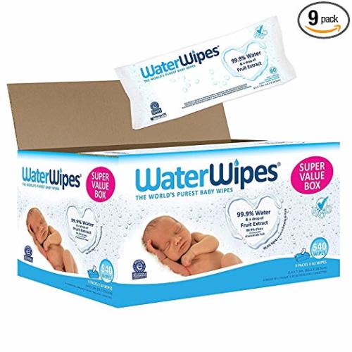 WaterWipes Sensitive Baby Wipes, Unscented, 540 Count (9 Packs of 60 Count)
