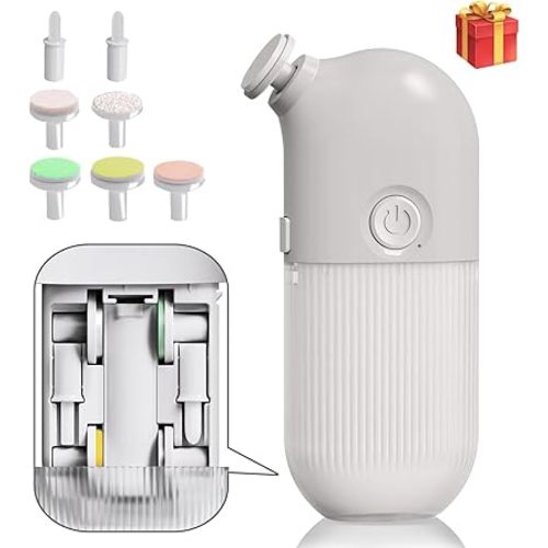 Electric Baby Nail Trimmer, Portable with 7 Grinding Heads, Rechargeable Whisper Quiet Nail Trim Polish Grooming Kit, Safe Nail File for Baby Newborn Infant Toddler Kids or Adults (White)