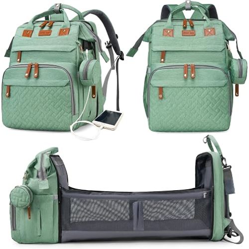 Astro alan Baby Diaper Bag with Changing Station, Waterproof Diaper Bag Backpack for Moms Dads with USB Charging Port, Baby Shower Gifts, Large Capacity diaper backpack, Pale Green