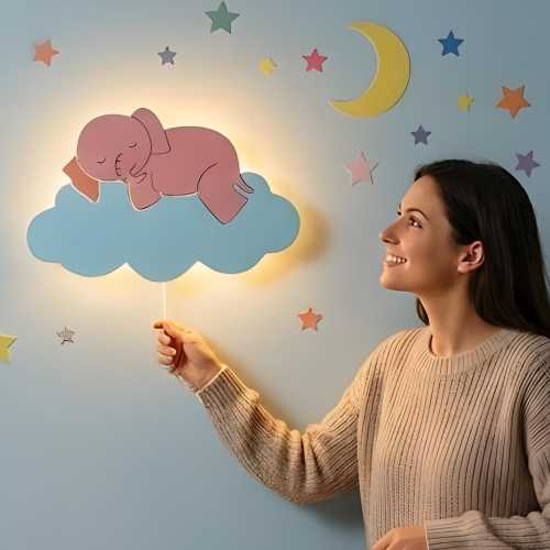 Wooden Elephant Nursery Night Light – Baby Room Wall Decor