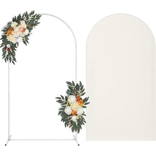 Arch Backdrop Stand with Spandex Arch Cover, 7.3 FT Wedding Balloon Arched Backdrop Stand Square Arch Frame for Birthday Party Bridal Baby Shower Background Ceremony Decoration