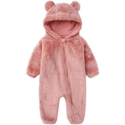 Newborn Winter Romper Fleece Hooded Jumpsuit Snowsuit Warm Outfits Zipper Outwear for Infant