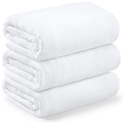3-Pack Muslin Swaddle Blankets for Newborns Boy,Girl – 47x47 Large Cotton Muslin Baby Blanket, Nursery Swaddling, Neutral, Soft, Breathable, Light Infant Baby Receiving Cover (Soft White, Regular)