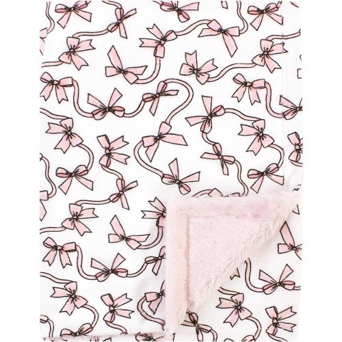 Hudson Baby Infant Girl Plush Blanket with Furry Binding and Back, Vintage Floral, One Size