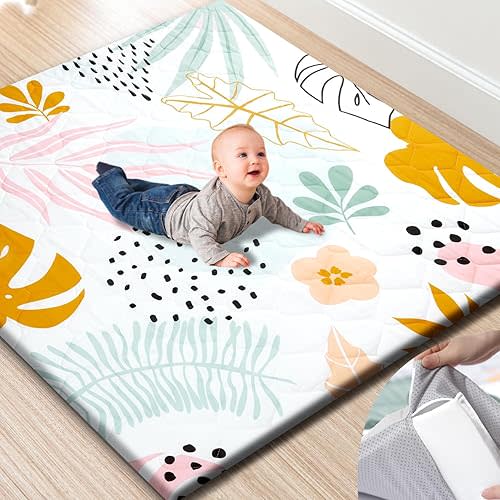 TINYHARBO Premium Foam Baby Play Mat 50x50 – Removable & Machine Washable Cover, Extra Thick Padding Playpen Mat, Non-Slip Crawling Mat, Easy to Clean for Infants, Toddlers & Babies