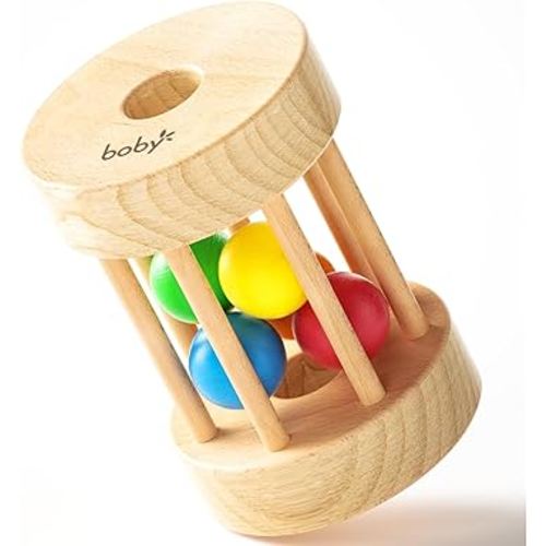 Dailyfunn Montessori Toys Wooden Infant Baby Rolling Rattle Toy for Babies 6-12-18-24 Months Newborn Shower Birthday Gift
