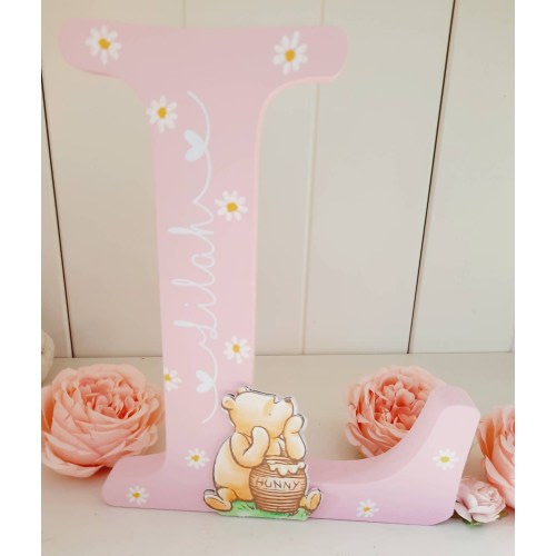 Personalised Wooden Letter, Handmade Wooden Freestanding Winnie the Pooh Letter Name. New Baby Gift Nursery Bedroom Decor Shelfie.