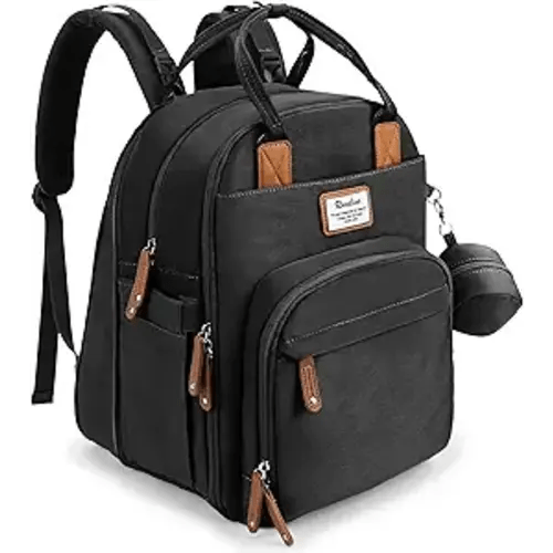 RUVALINO Diaper Bag Backpack-Expandable Baby Bag with up to 50% Capacity -Baby Essentials Bag with Changing Pad Insulated Bottle Holders & Pacifier Case, Waterproof, Black XL