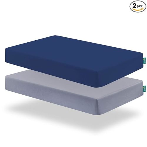 Biloban Crib Sheets Fitted for Boys, 2 Pack Crib Sheet Fits for Standard Crib Mattress, Neutral Toddler Bed Sheets Girl, Grey & Navy, 52”X 28”