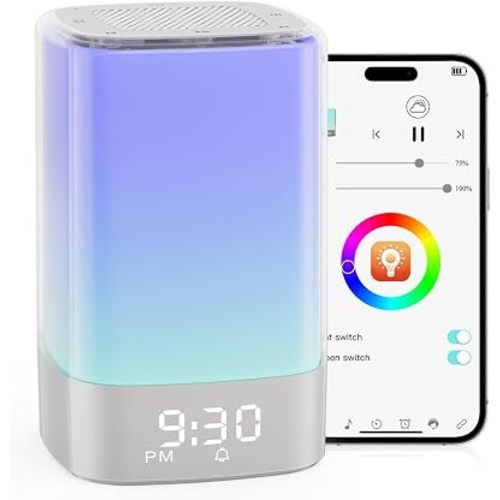 Sound Machine with 32 Soothing Sounds, Alarm Clock, White Noise Machine, Night Light, Bluetooth Speaker, App Control, Timer, Alarm Clock for Bedroom Kids, Birthday Gifts for Women Teen Girls Boys Mom