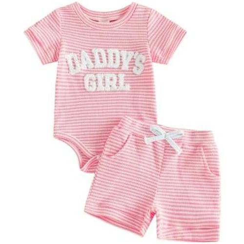 Tsultryofs Baby Girl Summer Clothes Newborn Infant Outfit Letter Embroidery Print Short Sleeve Romper with Shorts 2Pcs Set