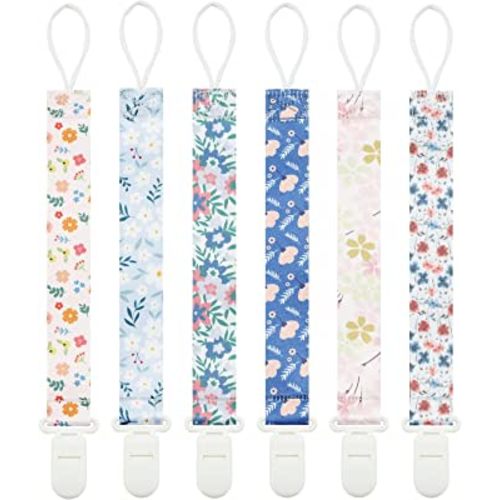 Floral Pacifier Clips, 6 Pack Pacifier Holder Clips for Boys and Girls Fits for Most Pacifiers Brands, Teether Toys and Gift (Flower)