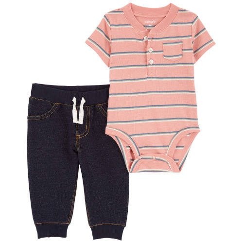 Baby 2-Piece Striped Henley Bodysuit Pant Set - Carter's | Carter's