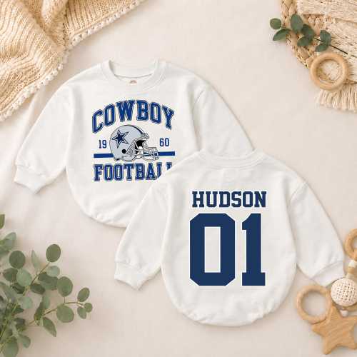 Personalized Dallas Cowboys Baby Romper, Custom Football Baby Outfit, Game Day Baby Bodysuit, Cowboys Fan Baby Gift, Name & Number