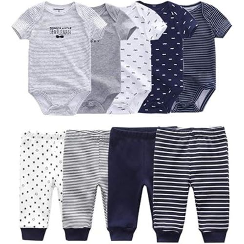 Kiddiezoom Baby Layette Set Baby Boys' 9-Piece Bodysuits Pants Set Toddler Girl Boy Unisex Baby Gift Sets