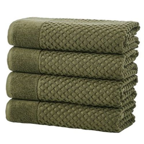 Cotton Quick-Dry Textured Towels - Great Bay Home (4 Pack Bath Towels, Ivory).