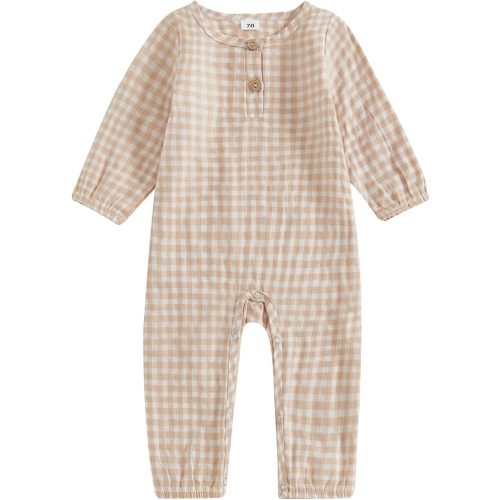 Baby Boy Girl Gingham Jumpsuit Long Sleeve Plaid Romper Button Playsuit Unisex Fall Casual One Piece Outfit